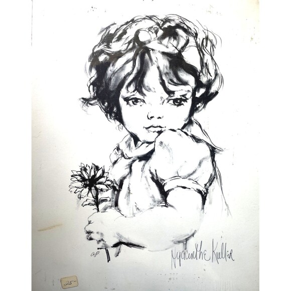 Little Girl Sketch Print by Hyacinthe Kuller Vintage - Picture 1 of 8
